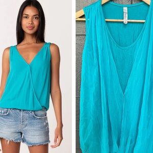Millau Turquoise Blue Sleeveless Surplice Dressy Blouse